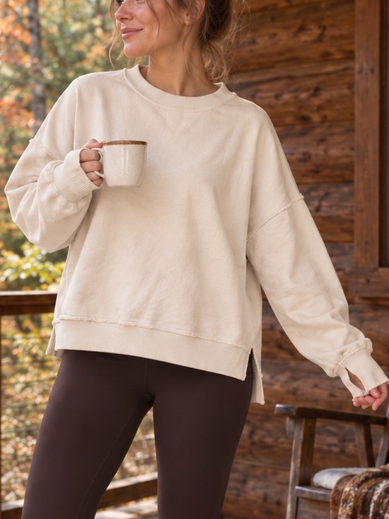 aerie Sweaters - aerie Cream Oversized Crewneck Sweater